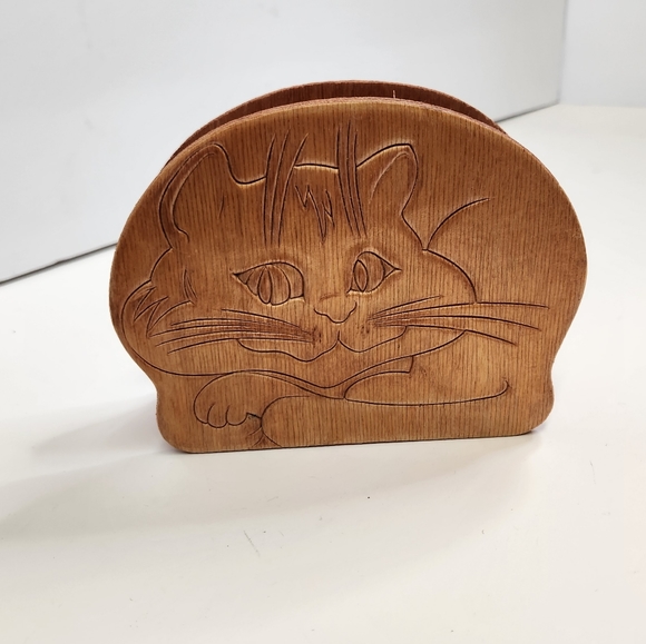 Vintage Kitchen Vintage Wood Cat Napkin Holder 7s 80s Eclectic Boho